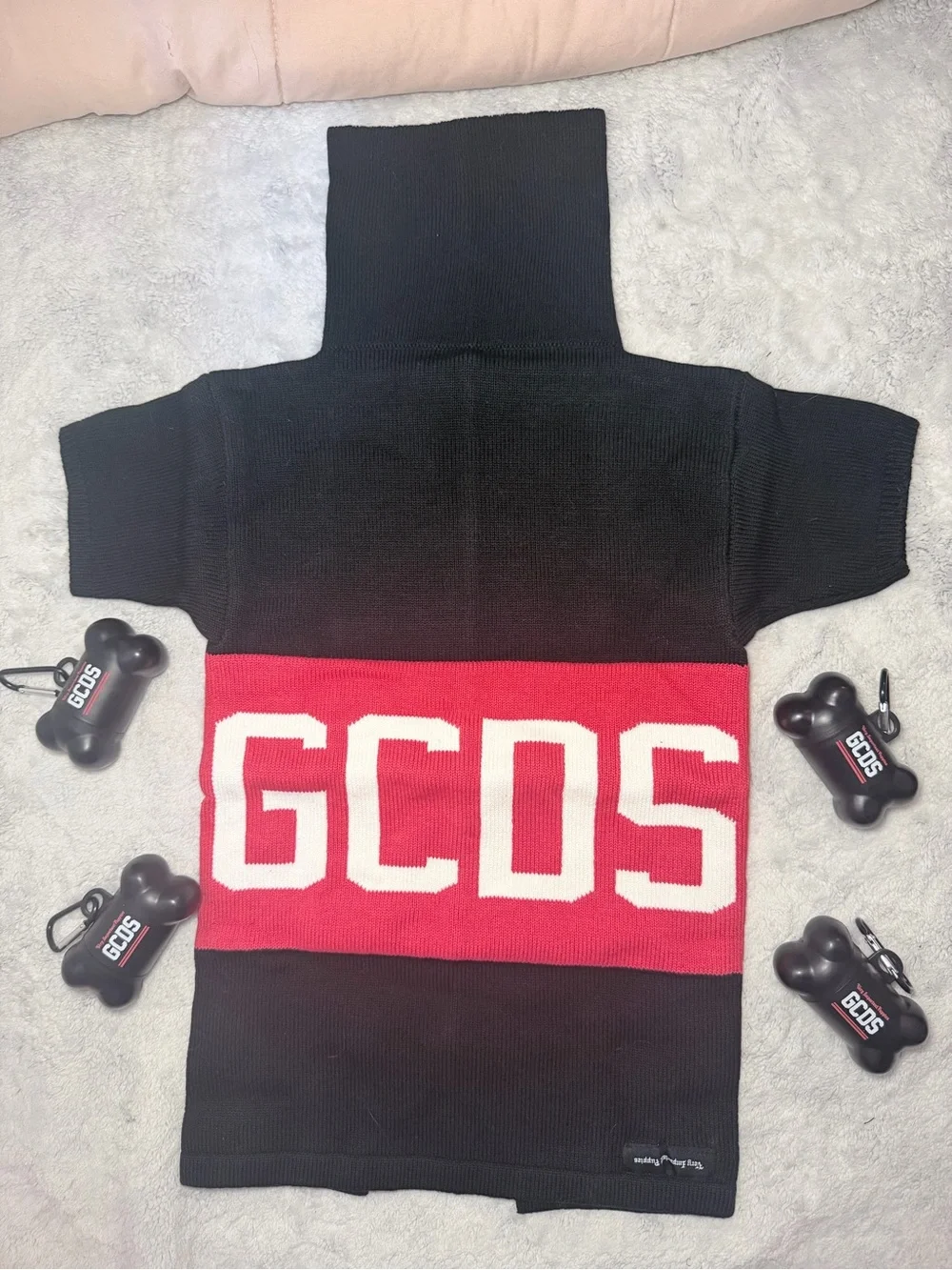 GCDS x Very Important Puppies Black Red Knit Logo Dog Sweater Luxury Pet XL